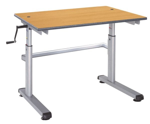 Double height adjustable student desk in Charcoal